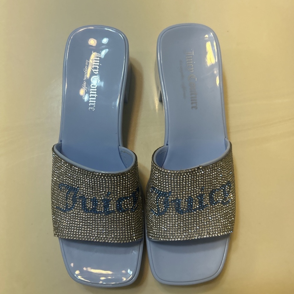 Juicy Couture Blue Rhinestone Slide Sandals